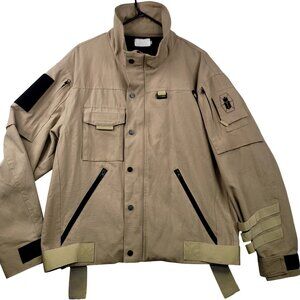 Mens Kahki 2XL Military Tactical Utility Jacket Gorpcore Multiple Pockets Straps
